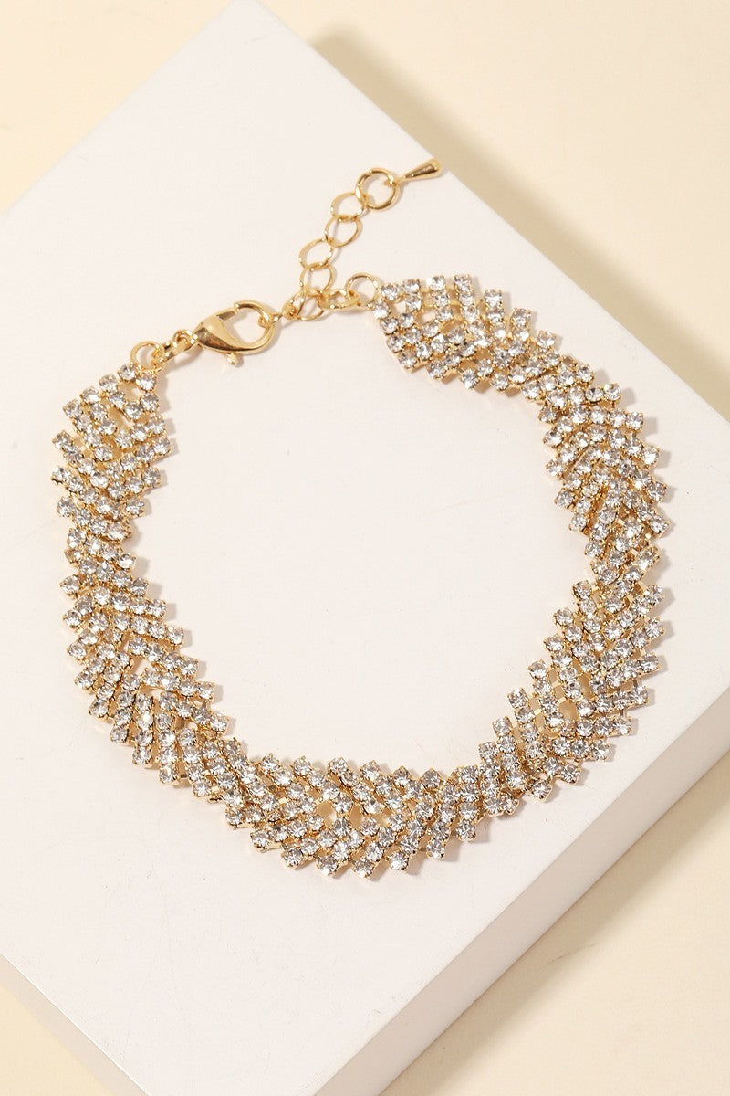 Rhinestone Herringbone Chain Bracelet