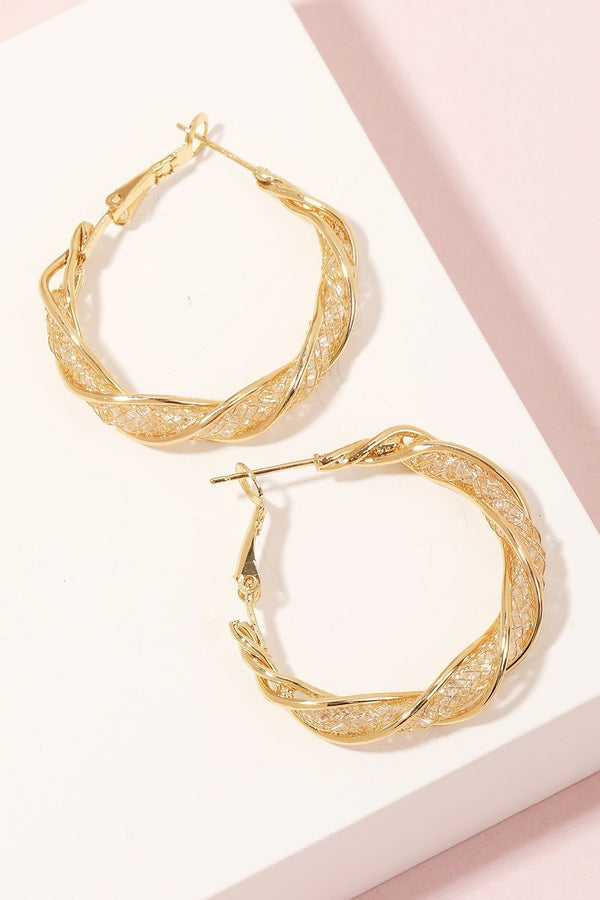 Wire Mesh Wrap Rhinestone Hoop Earrings